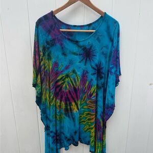 Tie Dye Hippie Tunic Multicolor Acid Wash Neon Colorful S-XL Short Sleeve Flow